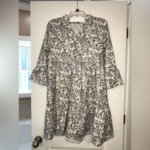 Floral Black and White Dress